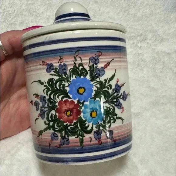 Vintage Greek Ceramic Storage Jar with Lid Flower Motif Cottagecore Handmade - Picture 6 of 10